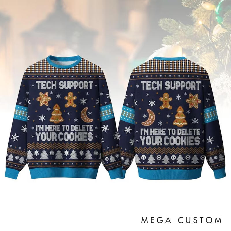 Personalized Tech Support Christmas Ugly Sweater Cookie Delete Holiday Sweater Funny Christmas Sweater for Men and Women Xmas Gift for Geek