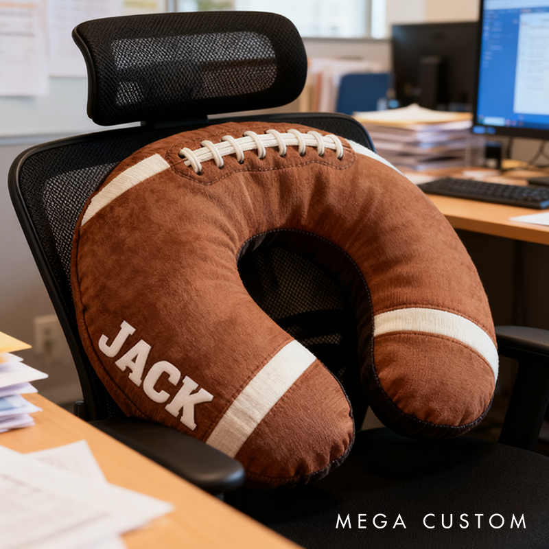 Personalized Football U-Shaped Pillow with Custom Name for Sports Fans and Travelers