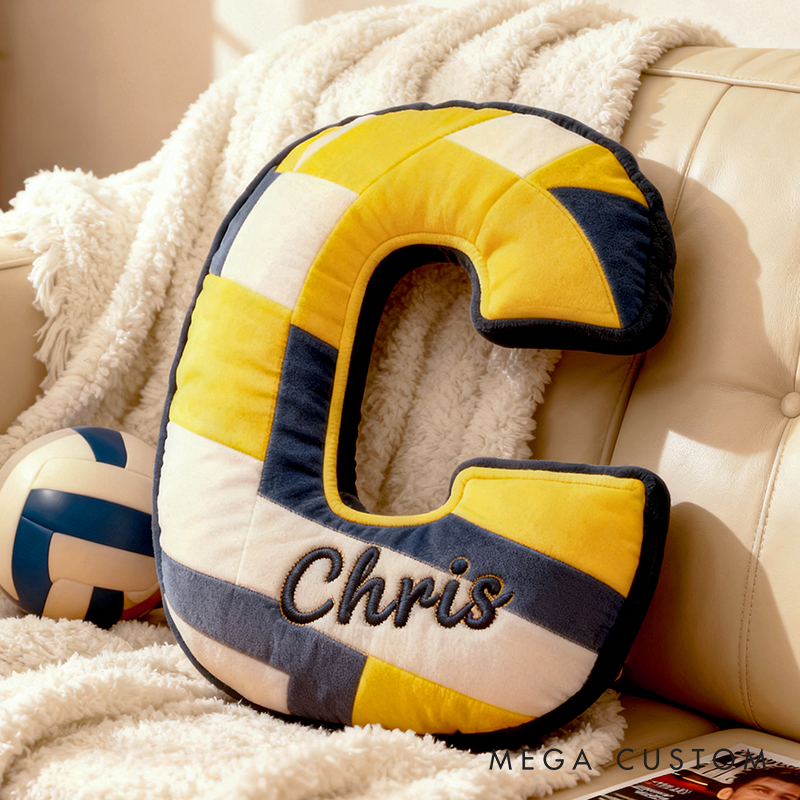 Personalized Volleyball Letter Shaped Pillow with Custom Name and Bold Design for Sports Fans