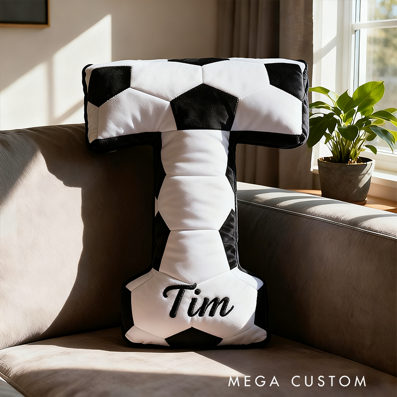 Personalized Soccer Ball Letter Pillow with Custom Name Design