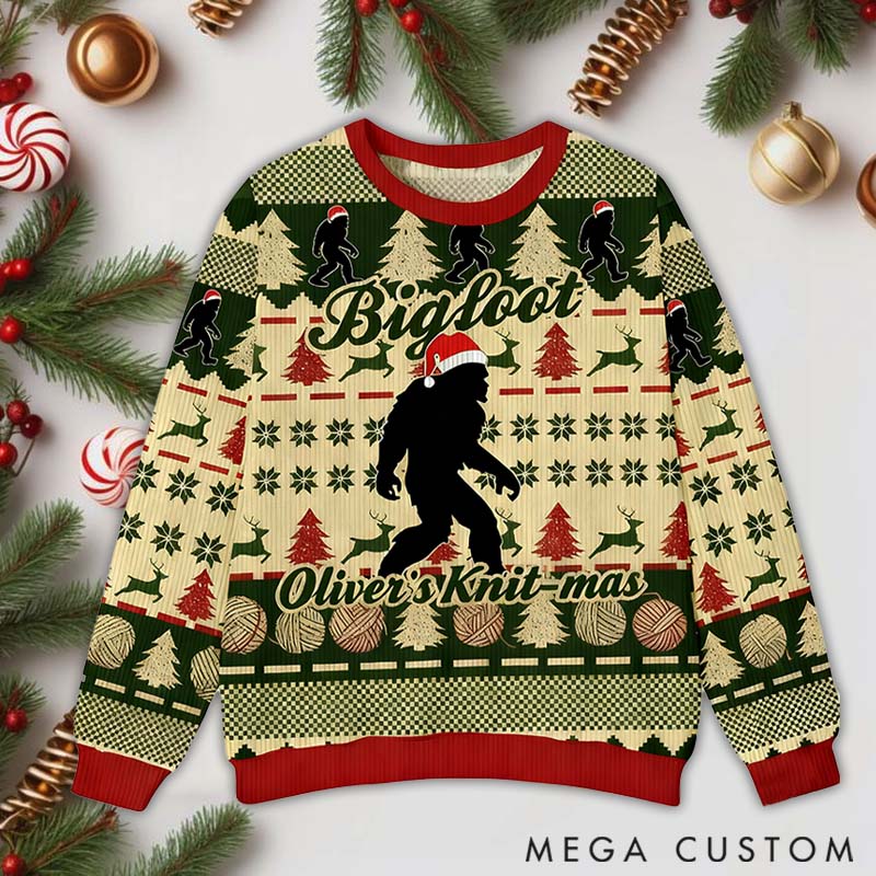 Personalizeds Ugly Sweater Gifts For Knitting Lover Bigfoot Knit-mas and Custom Name