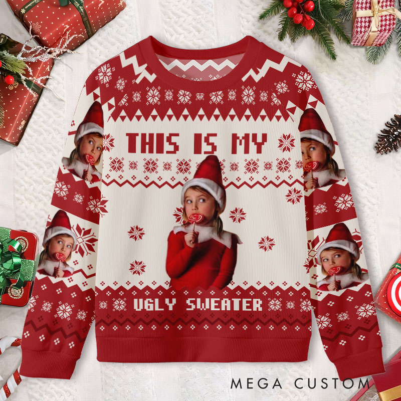 Personalized Photo Christmas Magic Festive Vibes Ugly Sweater Shirt