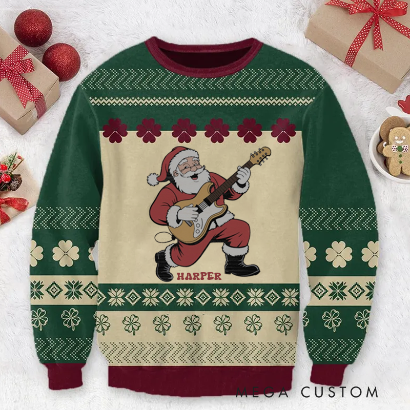 Personalized Ugly Sweater Rockstar Santa Shirt Christmas Guitar Sweater Music Christmas Sweater Song Fan Family Sweater