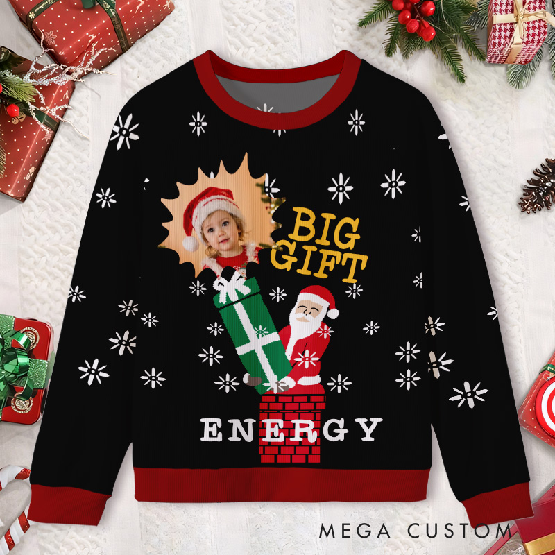 Personalized Big Gift Energy Sweater Kids Ugly Christmas Sweater