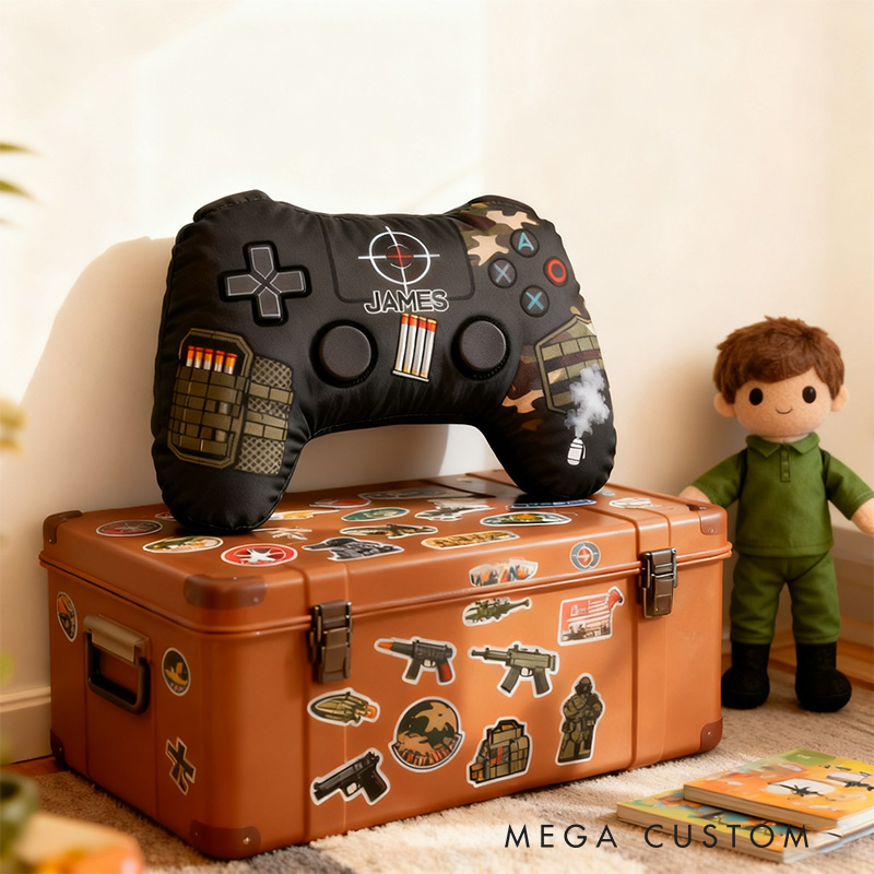 Personalized Graphic 3D Print FPS Style Game Controller Shaped Pillow for Game Lovers Plush Pillow Christmas Gift for Kids
