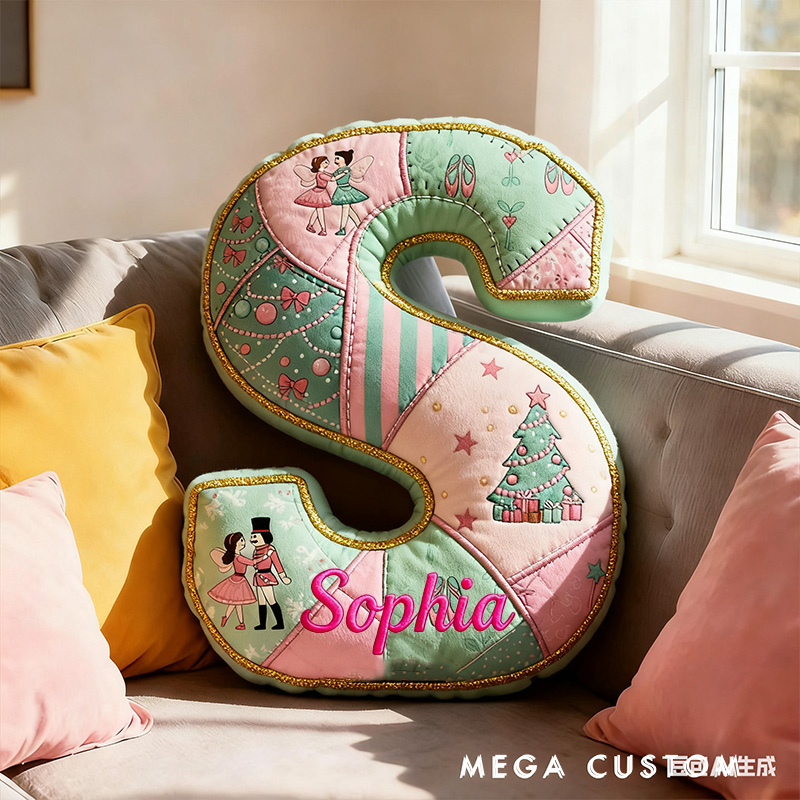 Personalized Graphic 3D Print Nutcracker Ballet Alphabet Shaped Pillow for Dance Lovers Initial Pillow Christmas Gift for Kids