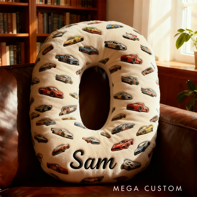 Personalized Racing Letter Pillow Custom Name and Alphabet Initial Shaped Cushion Graphic 3D Print Gift for Car Enthusiasts and Racing Lovers