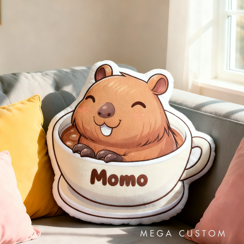 Personalized Cute Kapibala Capybara Initial Name Pillow Christmas Gift for Kids