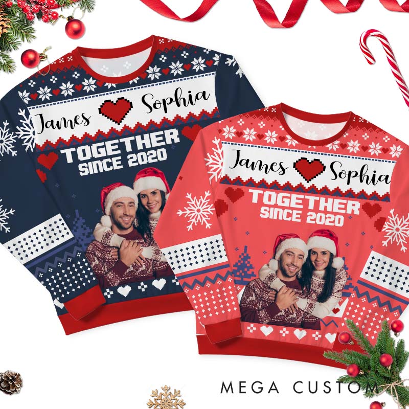 Personalized Couple Christmas Together Since Ugly Sweater Husband Wife Anniversary Ugly Sweater Couple Christmas Ugly Sweater for Him Her
