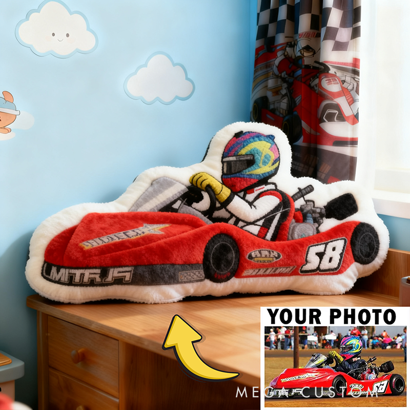Personalized Race Car Pillow Custom Photo Shaped Cushion Gift for Racers and Car Lovers