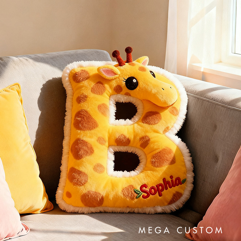 Personalized Giraffe Letter Name Custom Kids Gift Cute Animal Yellow Soft Cozy Decorative Graphic 3D Print Pillows