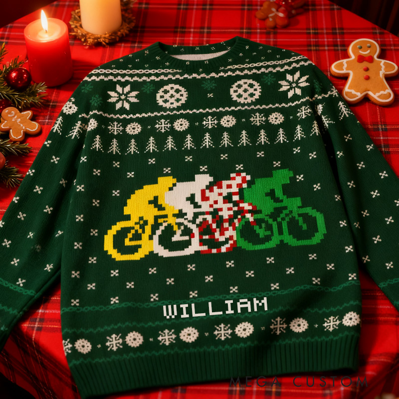 Personalized Orionride Cyclist Road Ugly Christmas Sweater Funny Cyclist Gift Bicycle Holiday Jumper Bike Rider Christmas Keepsake Riding Lovers
