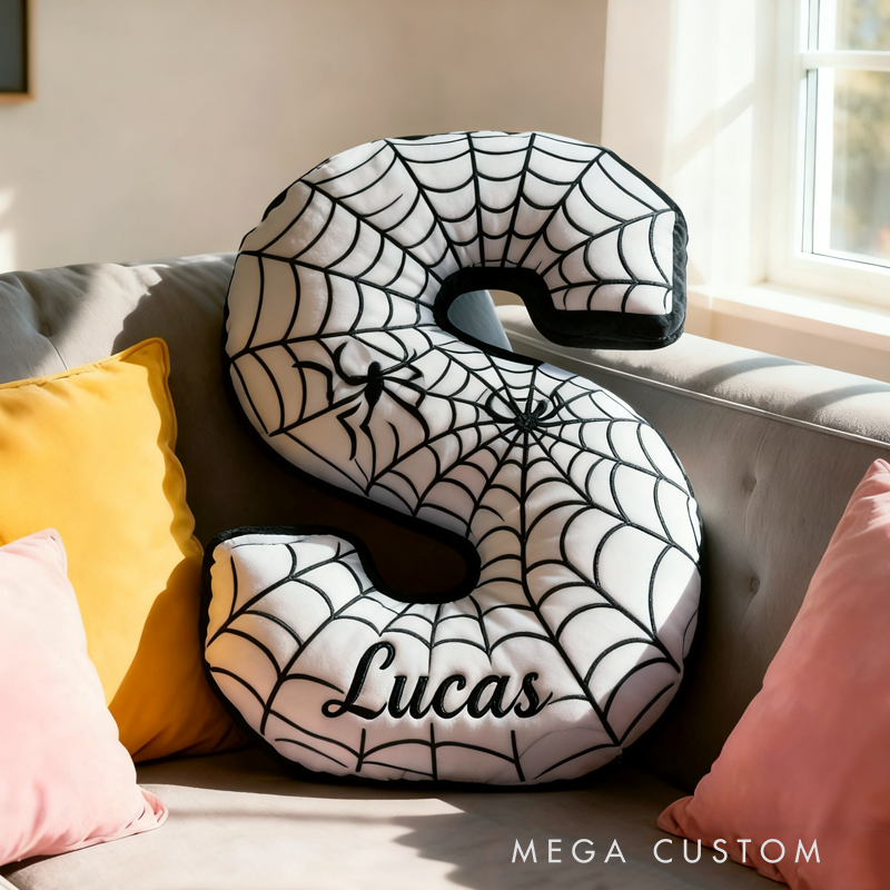 Personalized Cute Black Spider Web Initial Name Pillow Christmas Gift for Kids Family