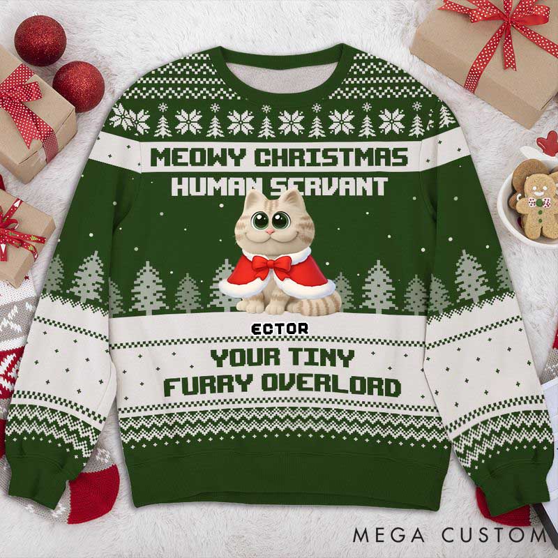Personalized Cat Lover Your Tiny Furry Overlords Christmas Ugly Sweater
