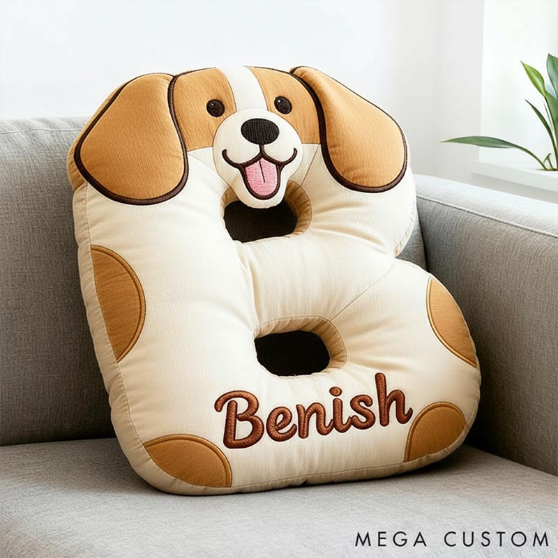 Personalized Dog Lover Letter Pillow with Custom Name Cartoon Pillow Graphic 3D Print