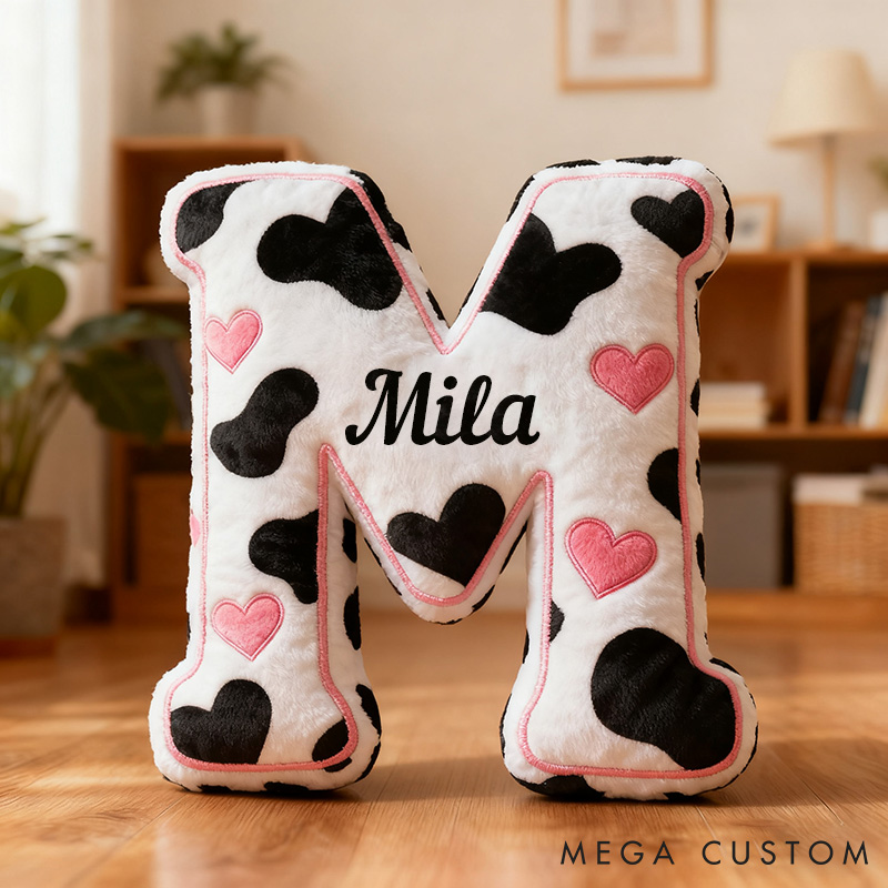 Personalized Cow Print Initial Pillow for Girlfriend Custom Initial Pillow for Her Holiday Decor Pillow