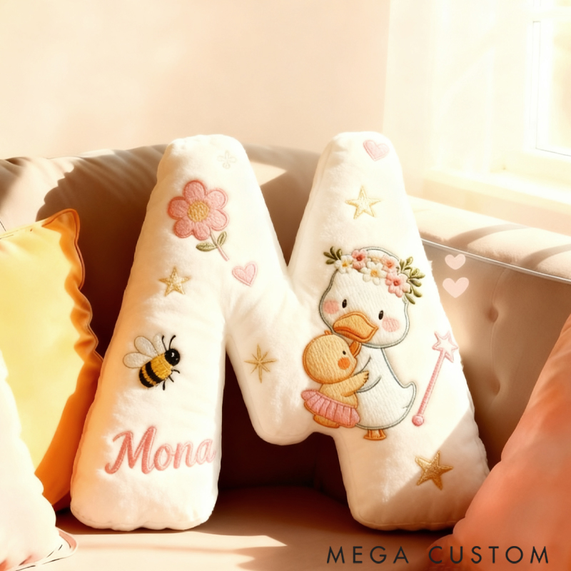 Personalized Graphic 3D Duck Mama and Baby with Magic Wand Pillow for Family Members