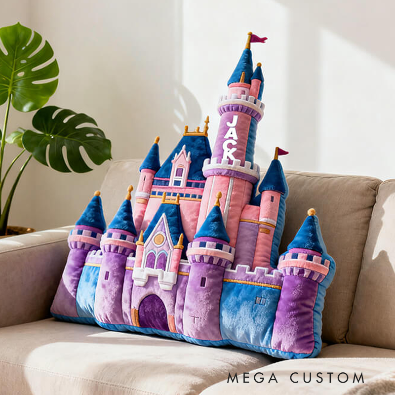 Personalized Cartoon Castle with Name Graphic 3D Print Pillow Christmas Gift for Kids Birthday Gift