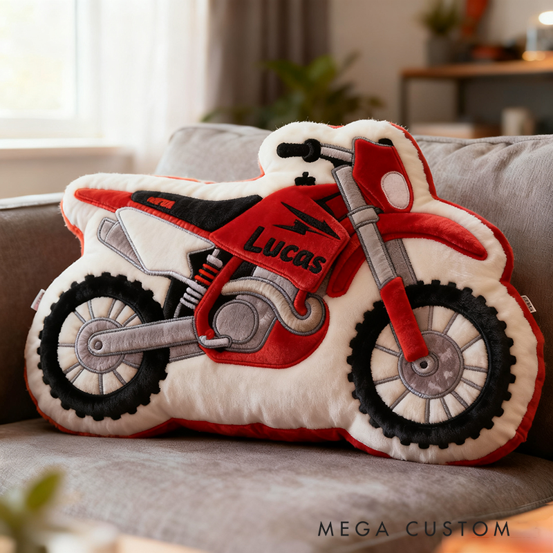 Personalized Motorcycle Pillow Custom Name 3D Graphic Print Cushion Gift for Bikers and Motorcycle Fans
