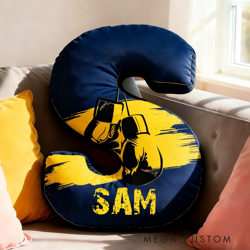 Personalized Letter Pillow Graphic 3D Print Multicolour Boxing Gloves Funny Letter Pillow Custom Name Pillow Comfortable Christmas Decor for Gym Lovers