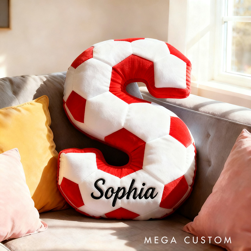 Personalized Soccer Ball Letter Pillow with Custom Name Design