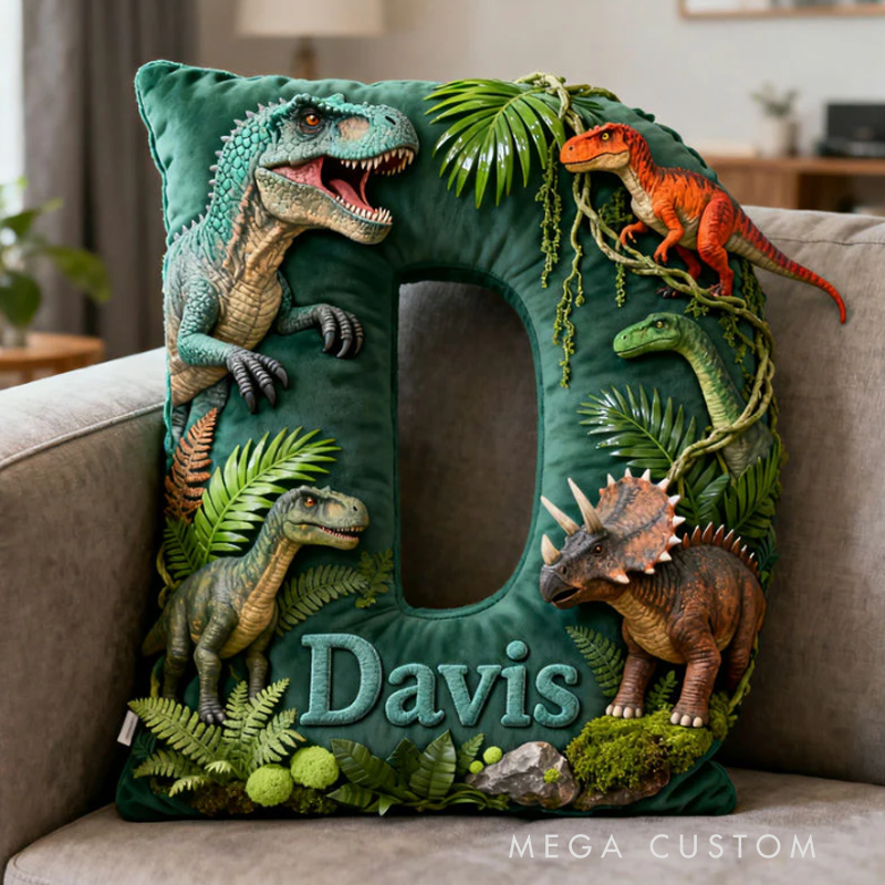 Personalized Dinosaur World Initial Graphic 3D Print  Pillow with Name Christmas Gift for Kids