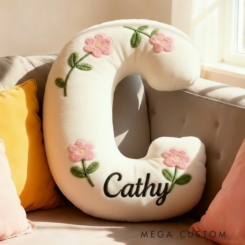 Personalized Cute Flower Letter Pillow Graphic 3D Print Flower Name Pillow for Kids Family Gardening Lover Gift