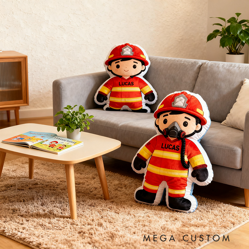 Personalized Cute Firefighter Pillow with Custom Name and Number Graphic 3D Print Pillow