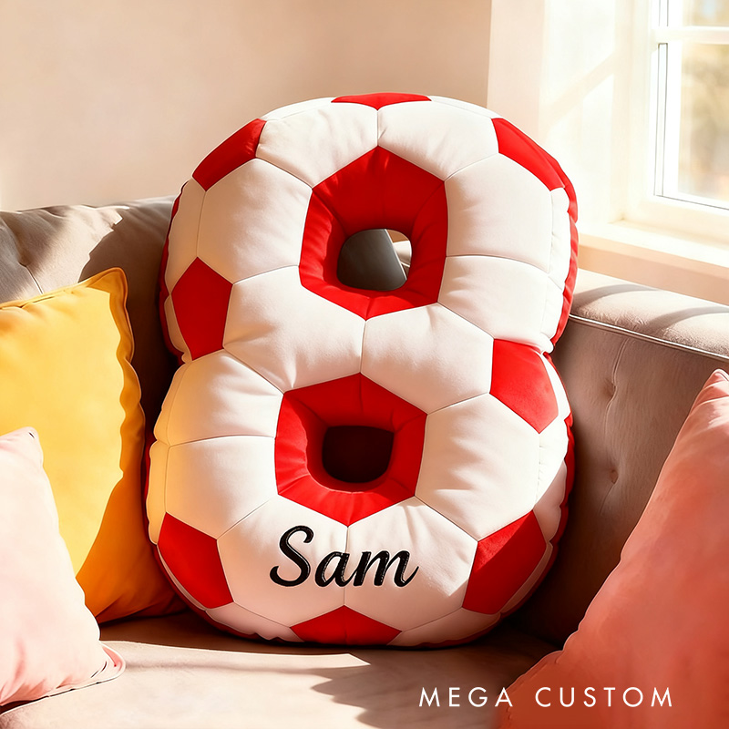 Personalized Soccer Ball Number Pillow with Custom Name Design