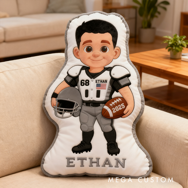 Personalized Football Player Pillow with Custom Name, Number, and Year