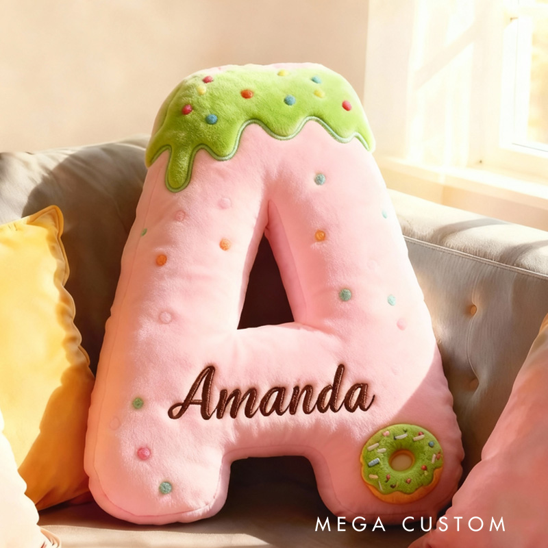 Personalized Pink Donut Alphabet Throw Pillow Graphic 3D Print Donut Letter with Name for Kids Boys Girls Family Baker Christmas Gift