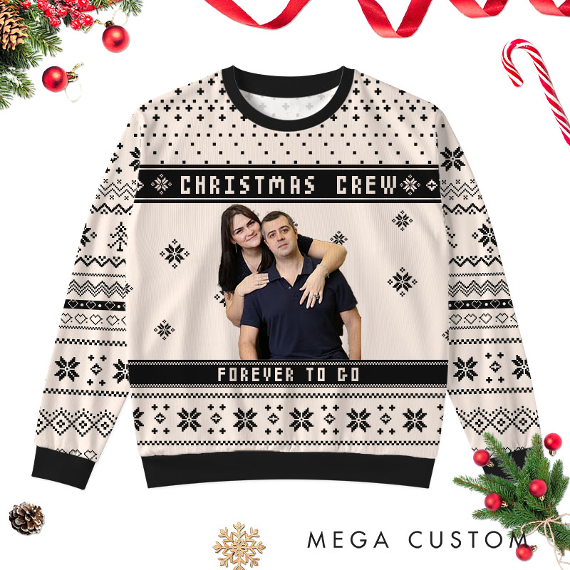 Personalized  Couple Christmas Crew Photo Ugly Sweater Couple Festive Sweater with Photo for Husband Wife Couple Anniversary Ugly Sweater
