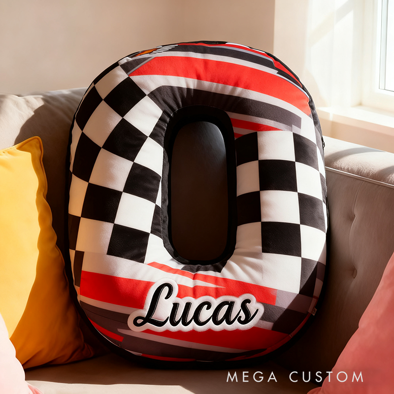 Personalized Racing Letter Pillow Graphic 3D Print Custom Name and Initial Checkered Flag Cushion Gift for Racers and Racing Lovers