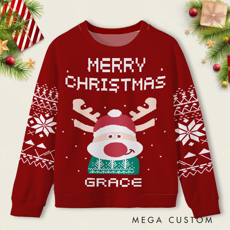 Personalized Reindeer Antlers Sweater Kids Ugly Christmas Sweater