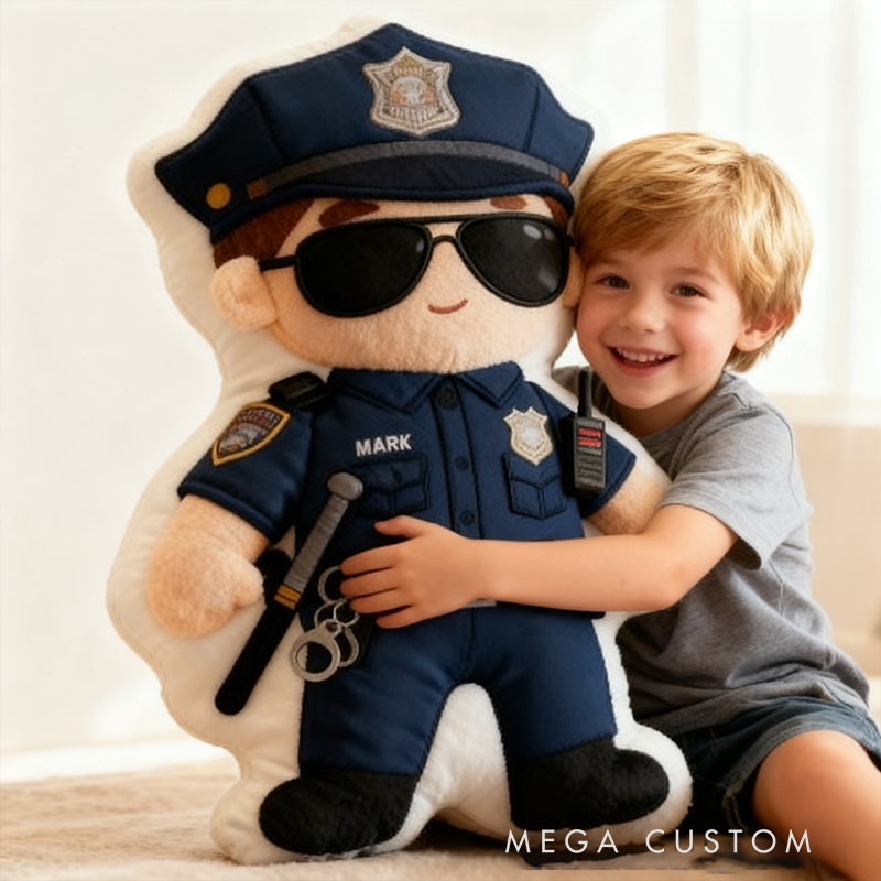 Personalized Cute Policeman Pillow with Custom Name Graphic 3D Print Pillow