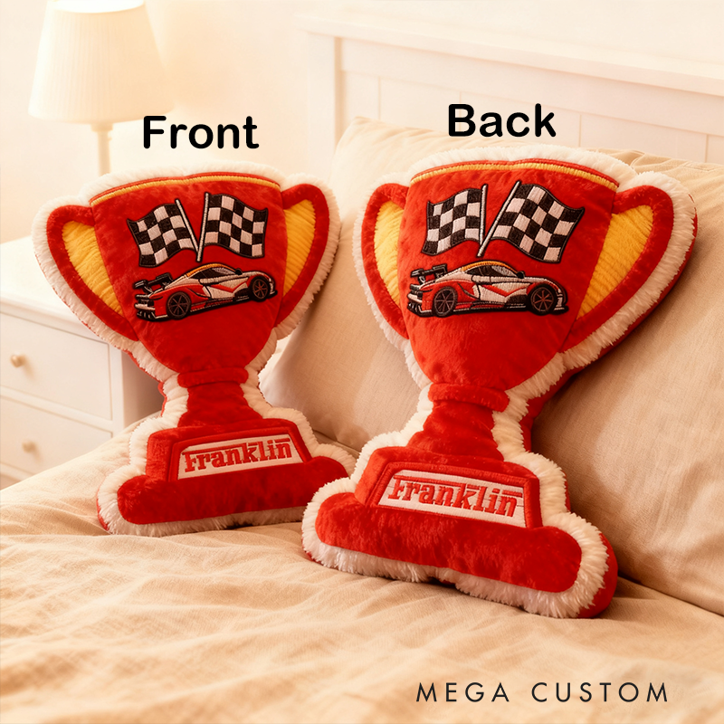 Personalized Trophy Throw Pillow Custom Name Graphic 3D Print  Design Cushion Gift for Racers and Racing Lovers