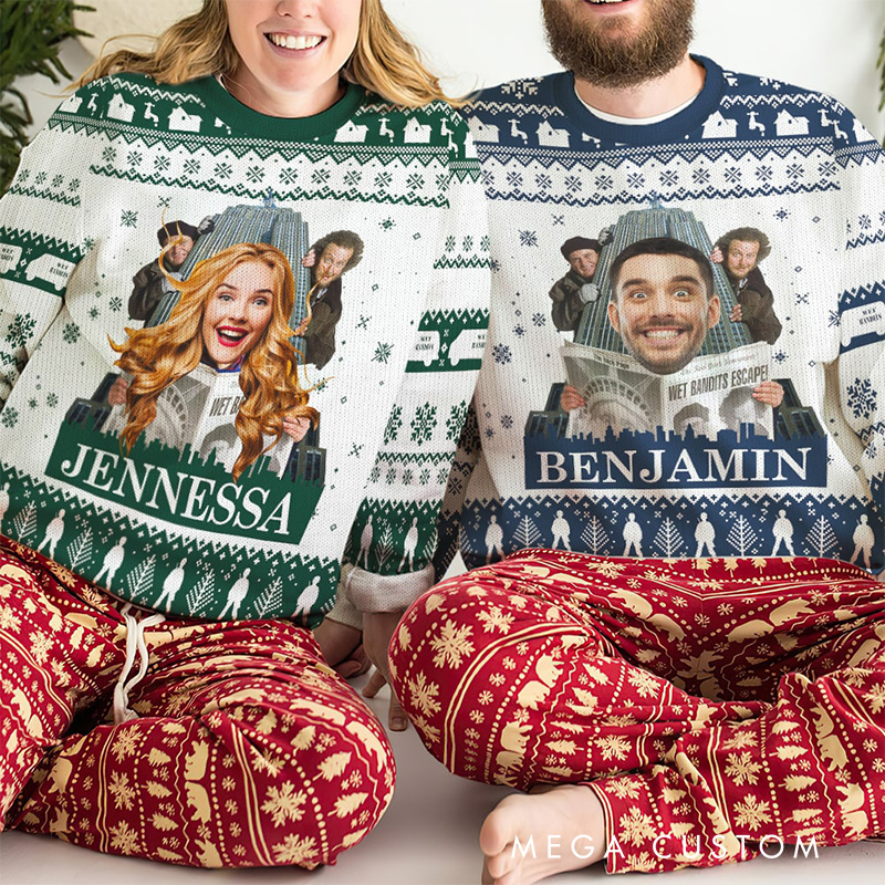 Personalized Classic Movie Photo Christmas Ugly Sweater Movie Christmas Sweater Film Fan Family Sweater