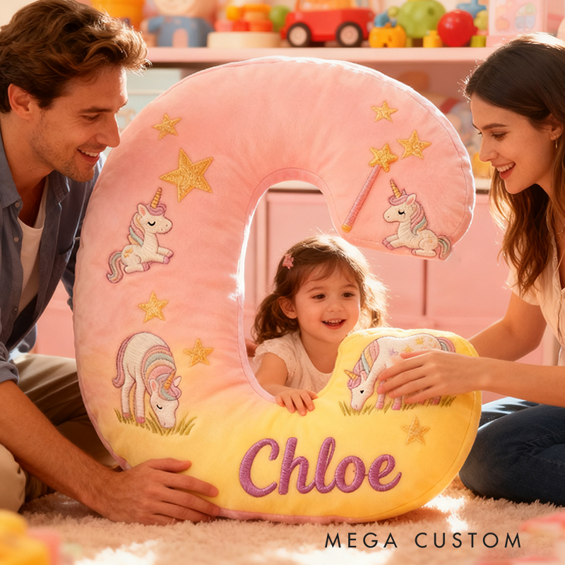 Personalized Colorful 26 Letters Starry Dream Cute Graphic 3D Print Pillow Cute Magic Beautiful Letter Custom Pillow Gift for Kids