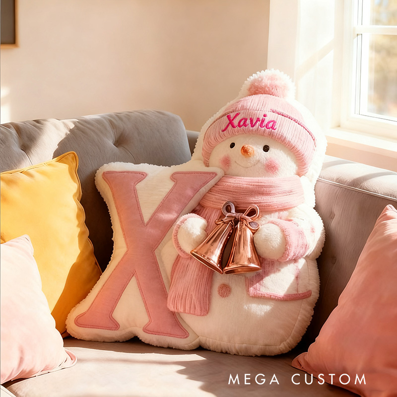 Personalized Snowman Letter Winter Cute Name Custom Kids Gift Cozy Soft Decorative Holiday Graphic 3D Print Pillows