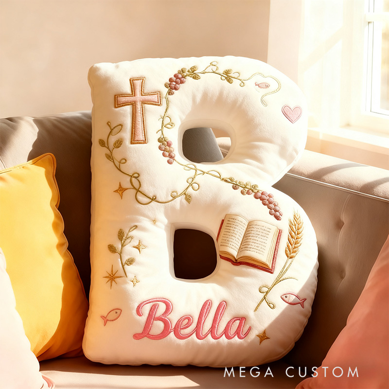 Personalized Cross Bible Letter Pillow with Custom Name Home Decor Graphic 3D Print Pillow Religious Faith Gift for Christians Christmas Gift