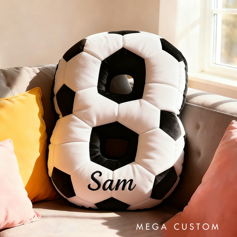 Personalized Soccer Ball Number Pillow with Custom Name Design