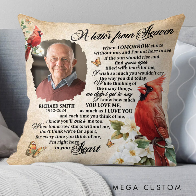 Personalized Photo Memorial Throw Pillow A Letter From Heaven Pillow Sympathy Gift for Family Members