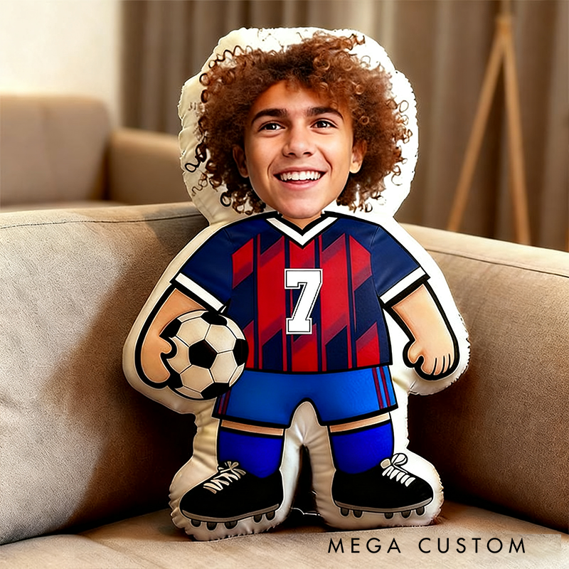 Personalized Soccer Player Pillow with Custom Face and Jersey Number