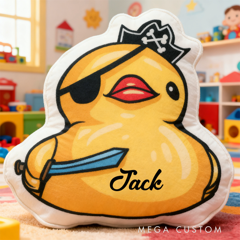 Personalized Cartoon Pirate Little Yellow Duck with Name Graphic 3D Print Pillow Christmas Gift for Kids Birthday Gift