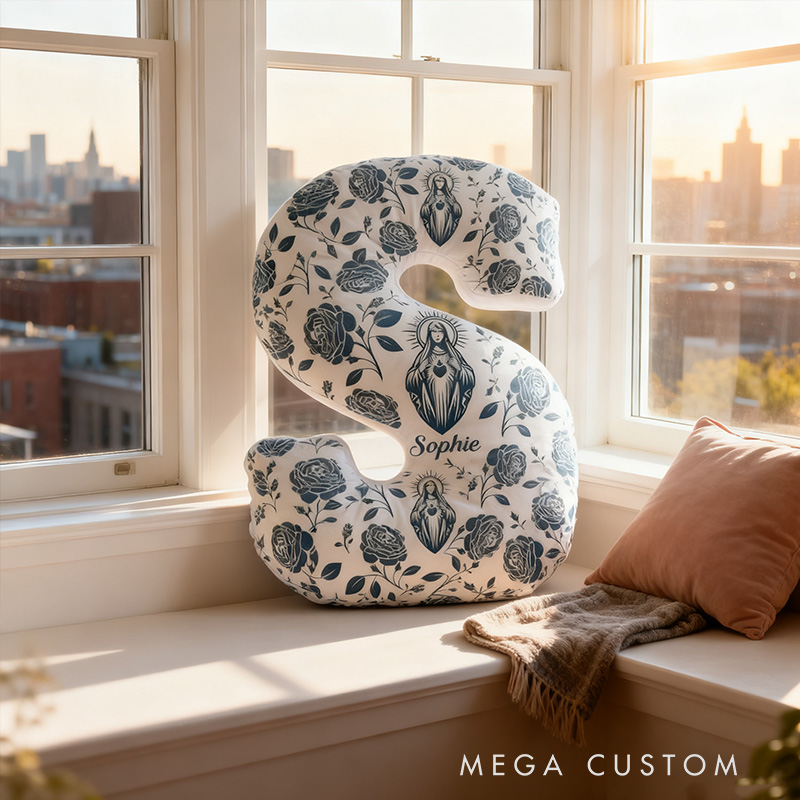 Personalized Virgin Mary Letter Pillow with Custom Name Home Decor Letter Pillow Religious Gift Catholic Gift for Women