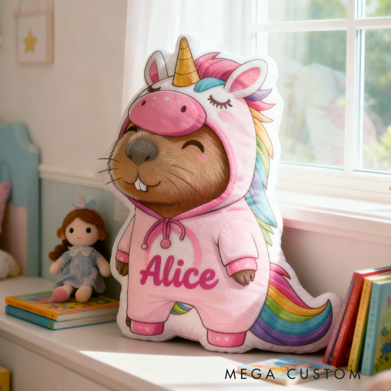 Personalized Cute Kapibala Capybara Initial Name Pillow Christmas Gift for Kids