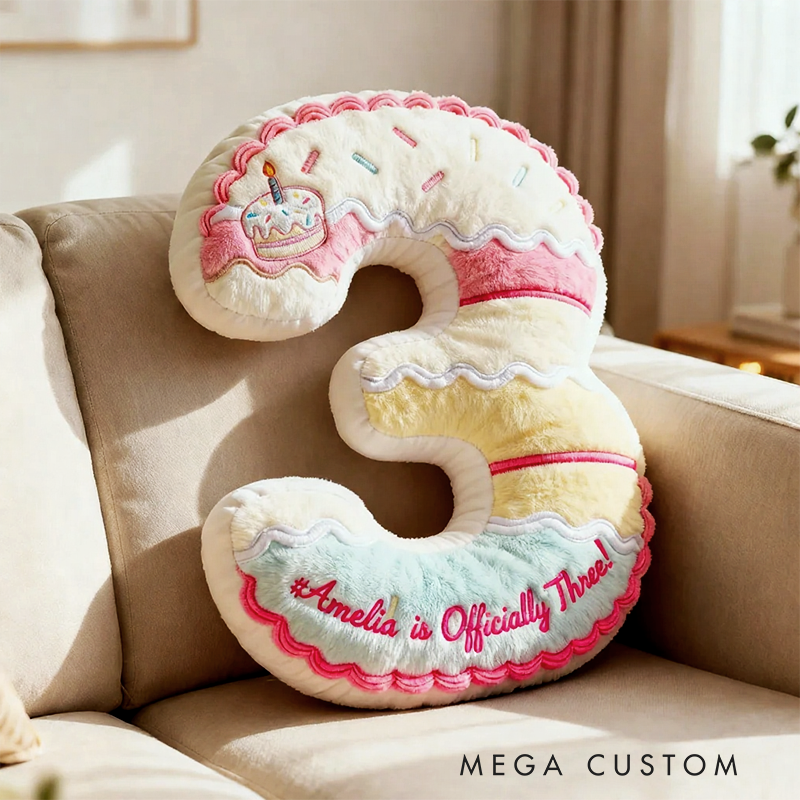 Personalized Number Shaped Graphic 3D Print Pillow with Editable Text  Soft Plush Birthday Gift for Kids  Unique and Adorable Children’s Birthday Gift