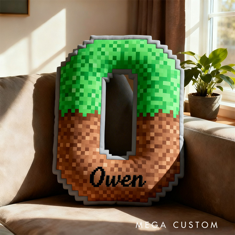 Personalized Pixel Grass Graphic 3D Print Alphabet Shaped Pillow for Game Lovers Initial Pillow Christmas Gift for Kids