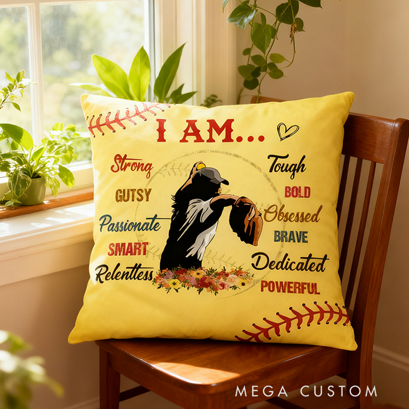 Personalized Softball Pillow with Inspiring Words and Custom Name