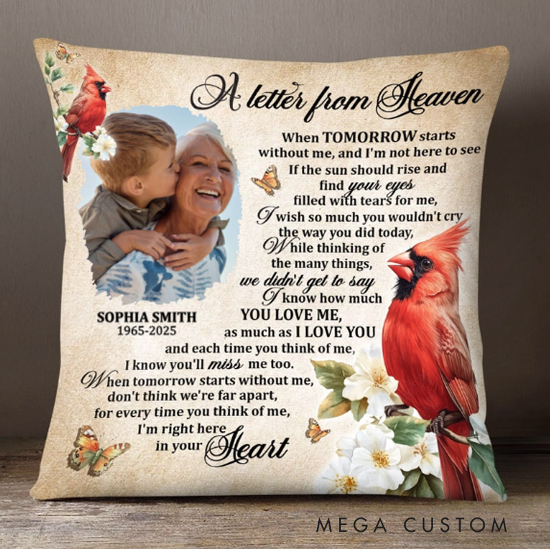 Personalized Photo Memorial Throw Pillow A Letter From Heaven Pillow Sympathy Gift for Family Members